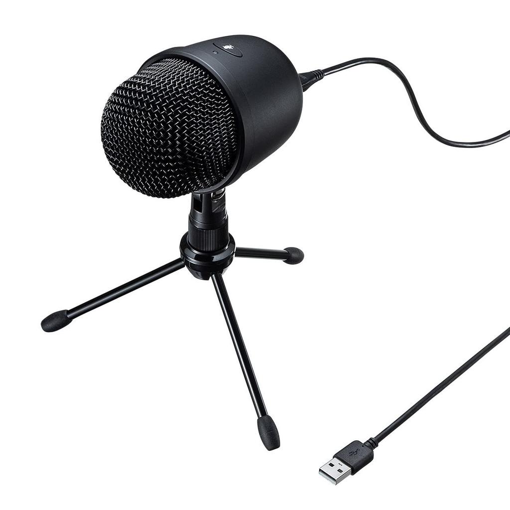 Sanwa Supply MM-MCU04BK USB Recording Microphone with Stand, Unidirectional, Skype Compatible, for Game Commentary and Video Posting