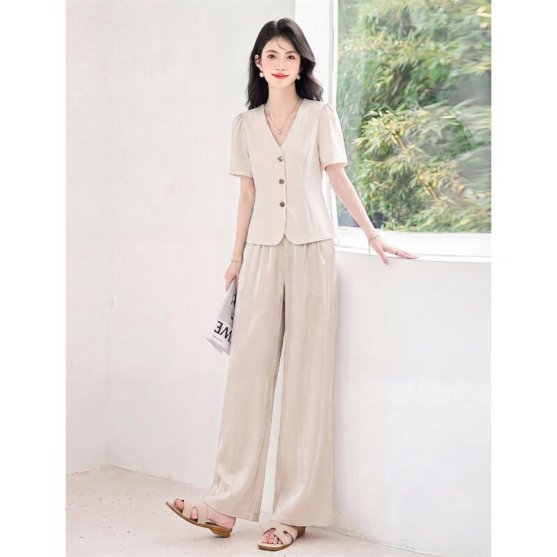 Elegant V-neck Shirt & Wide Leg Pants Set