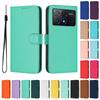 Einfarbige Geldbörsenhülle für Xiaomi 14T 14 Ultra Poco C65 C61 X6 Neo M6 Pro Stoßfest Ständer Kartenhalter Riemen Handyhülle