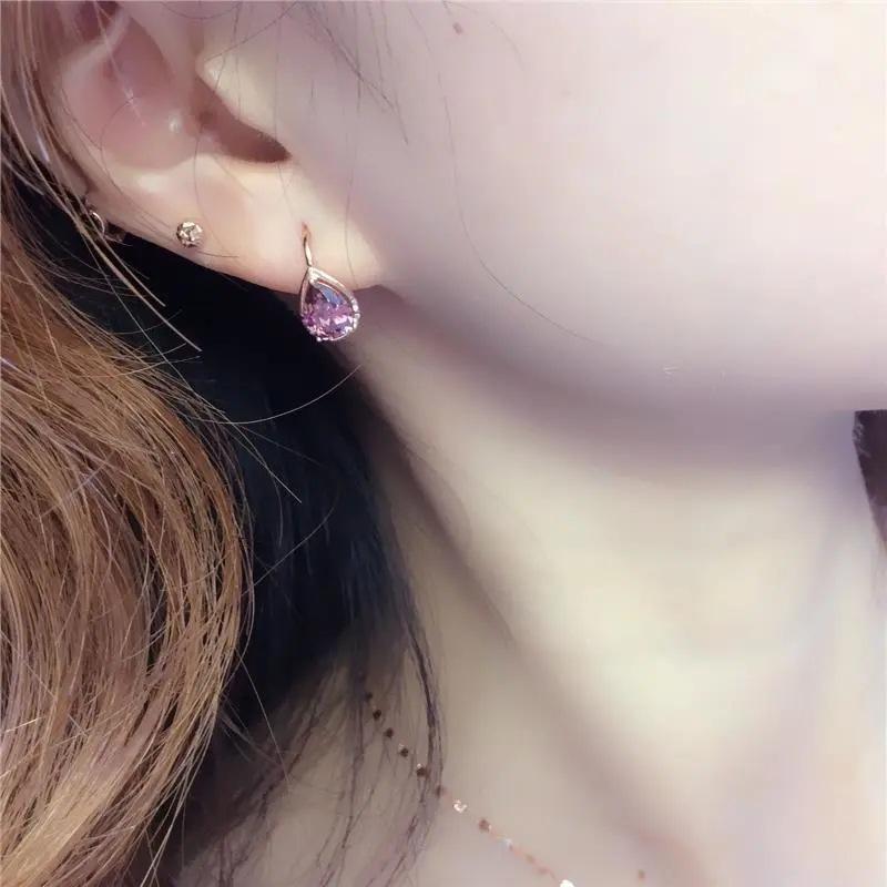 Color Gold Mori Water Drop Egg Surface Smoke Stone Retro Women'S Personality Earrings Rose Gold Plated Earrings