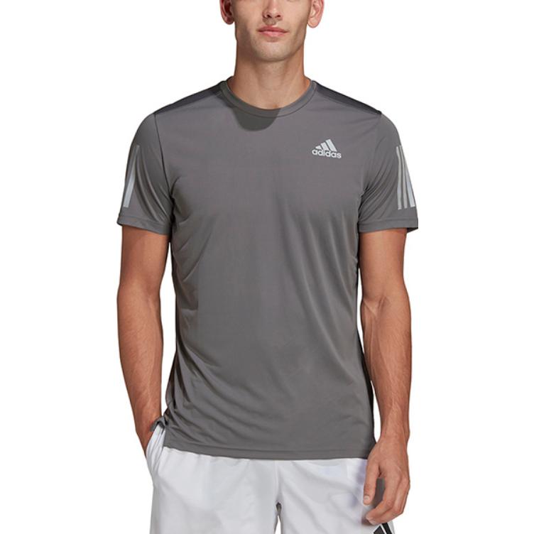 Adidas Fitness Training Breathable Logo Stripe Sports Short Sleeve T-Shirt Men Tops Grey HB7430