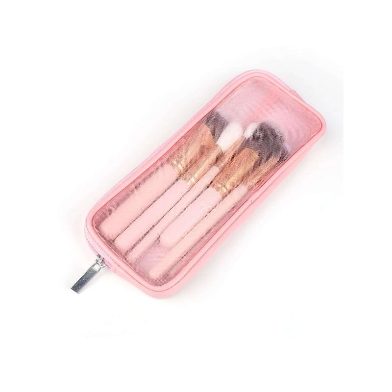 1pc Mesh Makeup Brush Bag Case Travel Makeup Tool Holder Organizer Small Cosmetic Pouch Travel Toiletry Bag Pencil Case Makeup Artist Storage Bag