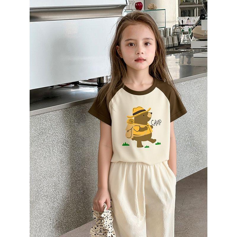 Brand Foreign Trade Children's Clothing Summer 2026 New Product Kidsren's Short-Sleeved T-Shirt Bear Print Girl Baby Clothes Pure Cotton