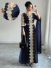 Elegante Abito Formale a Maniche Lunghe Ricamato con Scollo a V