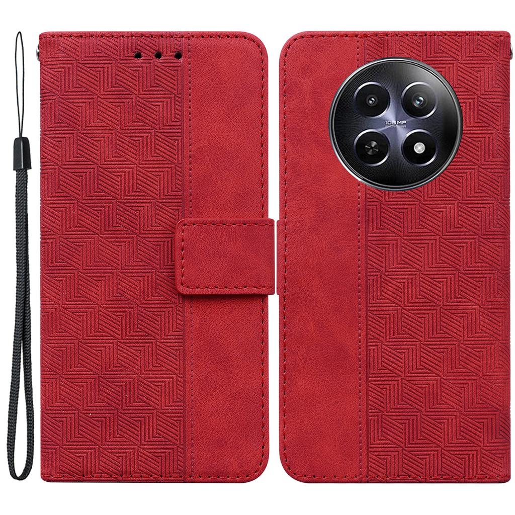 For Realme 12 5G/12x 5G Leather Phone Case Geometry Imprinted Flip Stand Cover