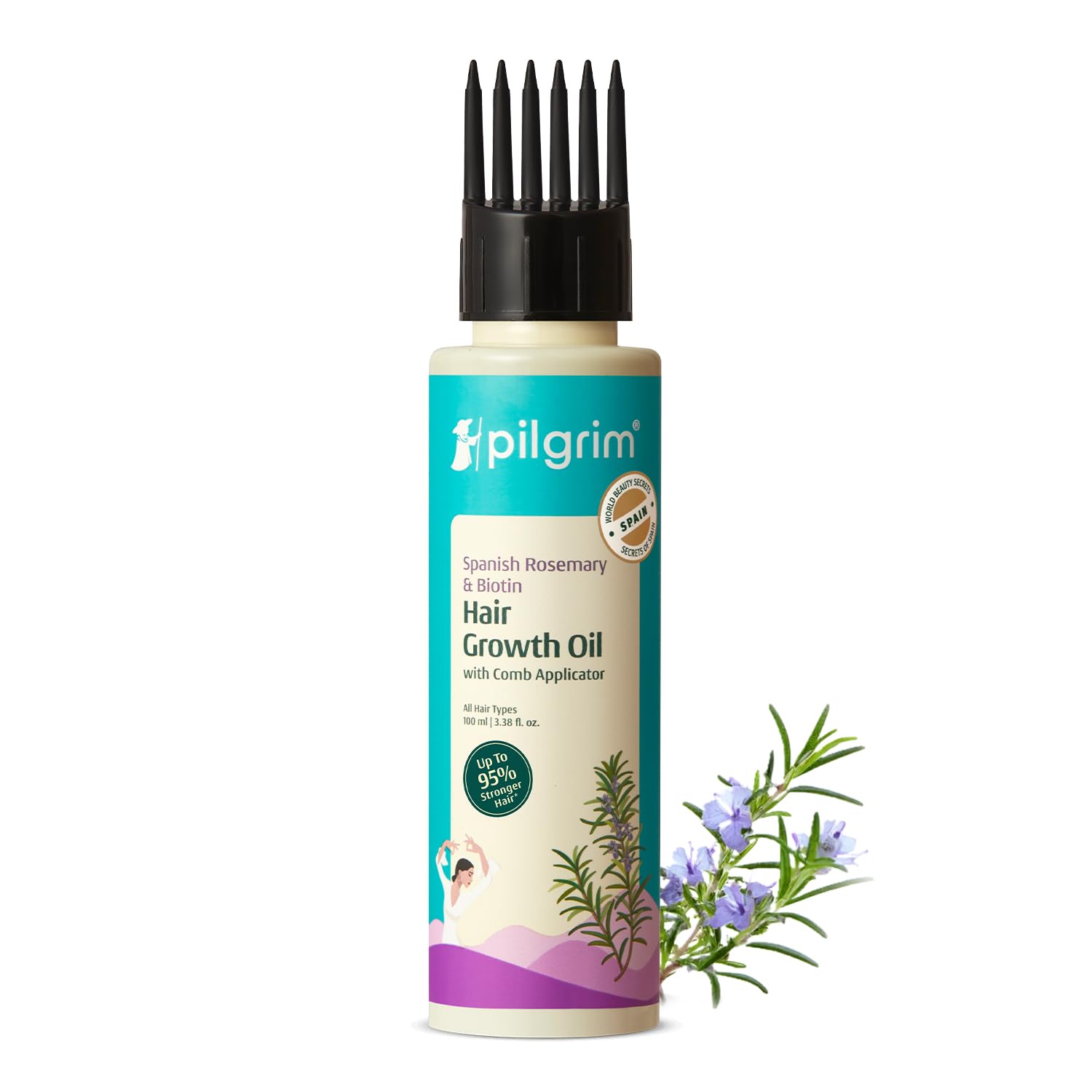 

Pilgrim Spanish Rosemary & Biotin HairGrowth Oil to Control Hair Fall & Strengthens Hair 100ml | Rosemary essential oil for hairgrowth | Reduces H