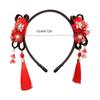 Red Flower Tassel Headband Pearl New Year Headwear Cute Hanfu Wig Headband  Children