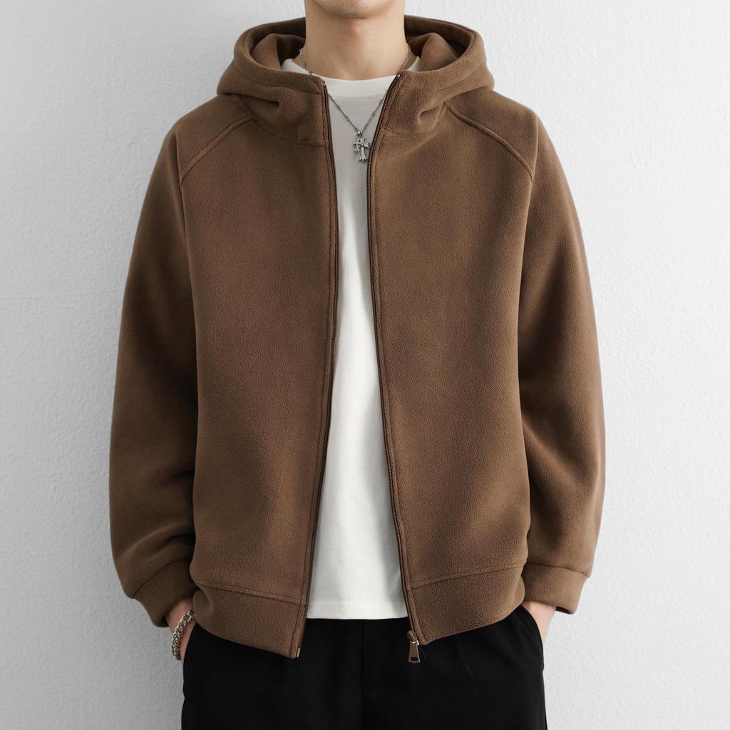 Men's Double-Sided Coral Fleece Hooded Jacket - Autumn/Winter 2025 Style, Thickened and Warm for Outdoor Casual Wear