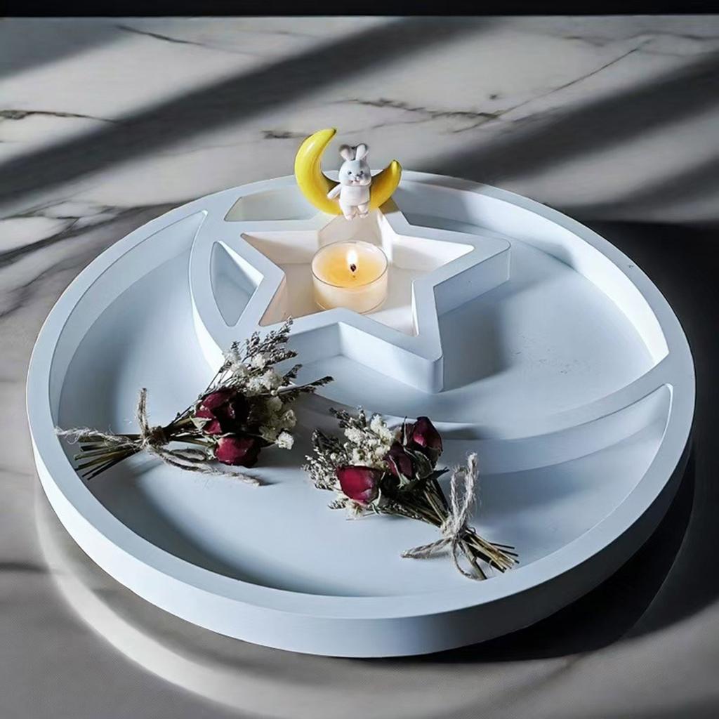 Sturdy Star and Moon Silicone Mold Round Tray Home Accessory for Crafting Supplies and Creative Storage Solution