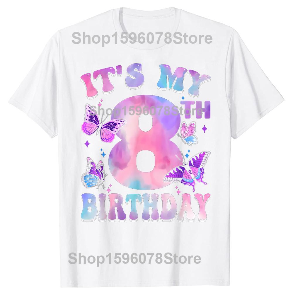 Its My 8th Birthday Butterfly Theme 8 Year Old Party Girl TShirt Men Women Cotton Short Sleeve Oversized Loose Tshirt Tops