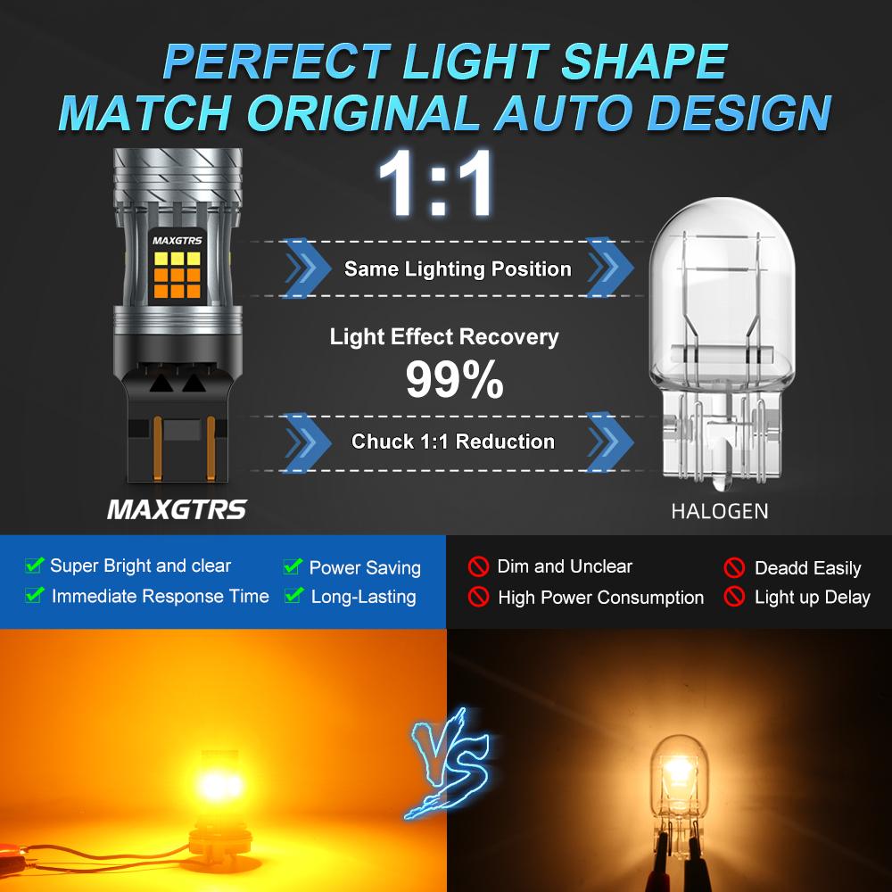 MAXGTRS 2x T20 7443 W21/5W Canbus 3157 LED Double Switchback Amber Dual Color Turn Signal Light T25 P27/7W Bulb 12V