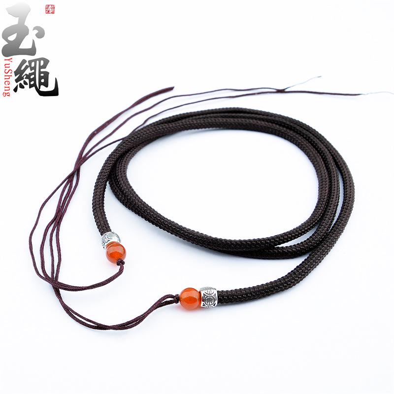 Tibetan Agate Barrel Bead Cross-Hole Pendant Lanyard Necklace with Braided Cord