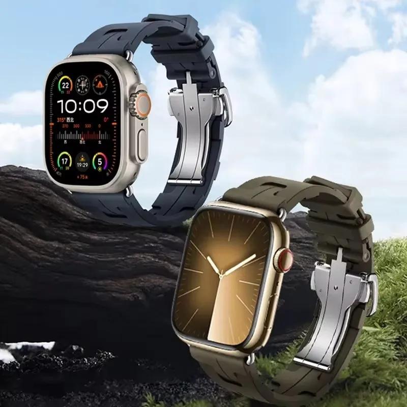 Kilim Single Tour Strap For Apple Watch Band 45mm 44mm 42mm 41mm 38mm Folding Buckle Silicone Bracelet iWatch Ultra 2 49mm