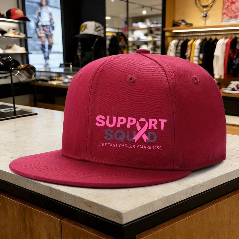 Support Squad Breast Cancer Awareness Pink Ribbon Baseball Cap Adjustable Polyester Casual Headwear One Size