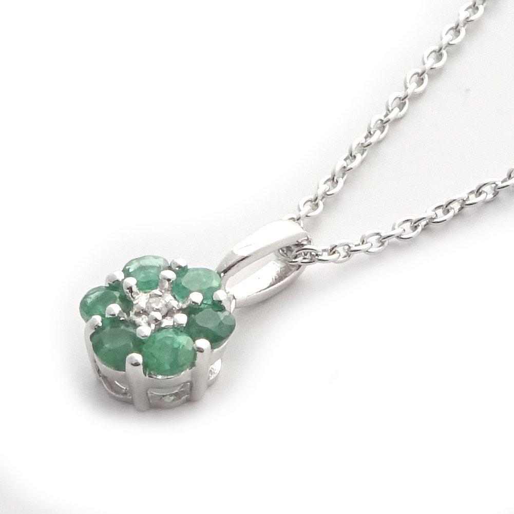 

and Me Jewelry Серебряное ожерелье с изумрудом 925 пробы, цветочный дизайн 14006 [You Box] [Подарочная упаковка] [Камень мая]