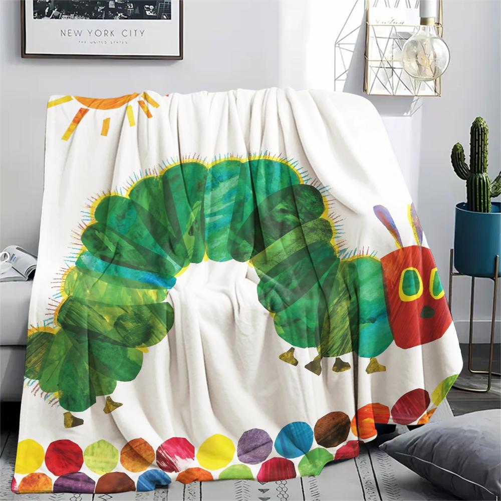 

The Very Hungry Caterpillar pattern Flannel Blanket, High quality Comfortable for All Seasons, Home Decor, Warmth and Comfort, Perfect for Gifts. 80cm x 120cm