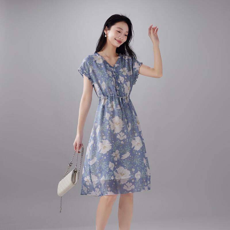 SOFSIL 2026 Sommerliches Blumiges V-Ausschnitt Kurzarm Midi-Kleid