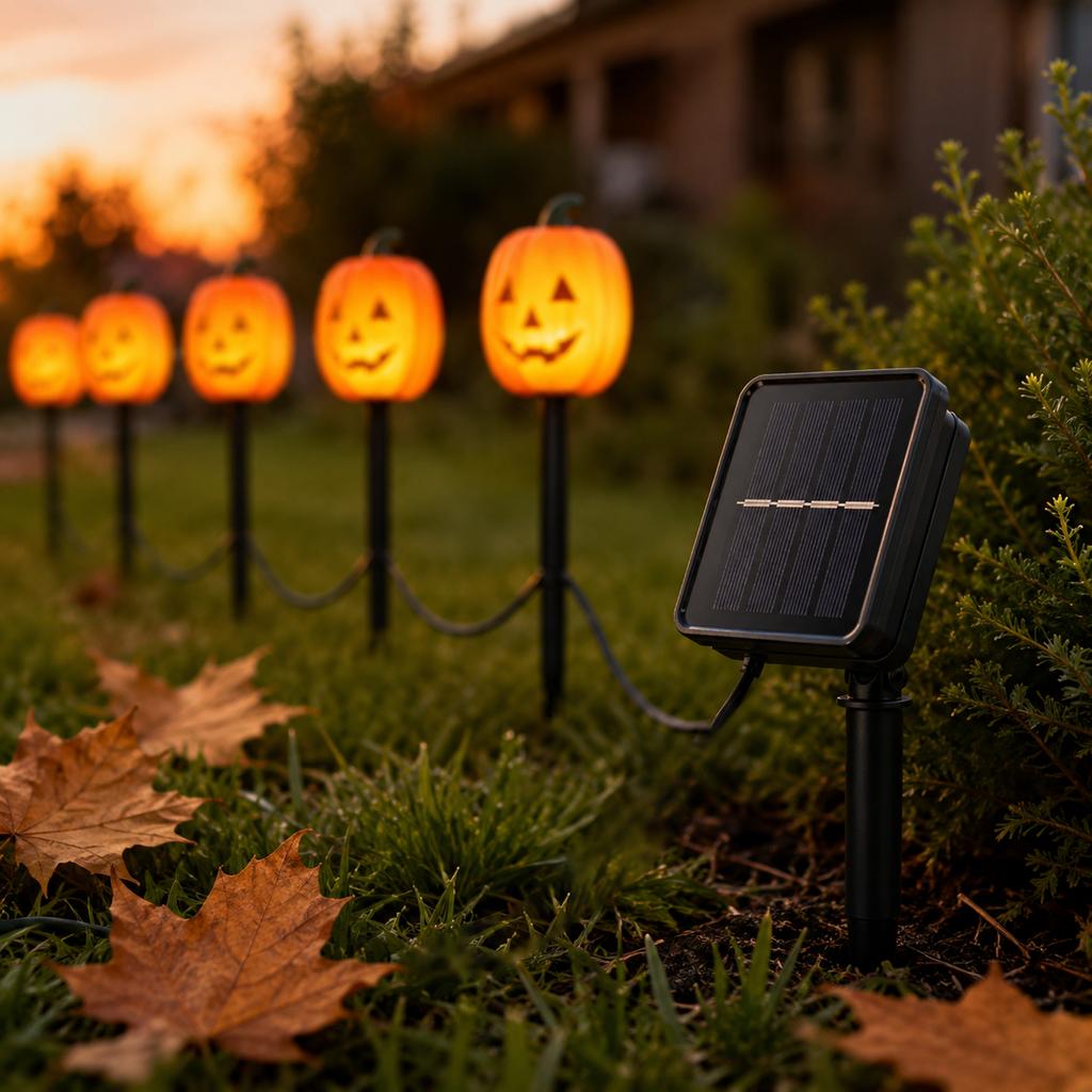 2pcs Halloween Solar Powered Ground Stake Lights Outdoor Decorative Ghost Shape Garden Pathway Lighting with Solar Panel and Stakes