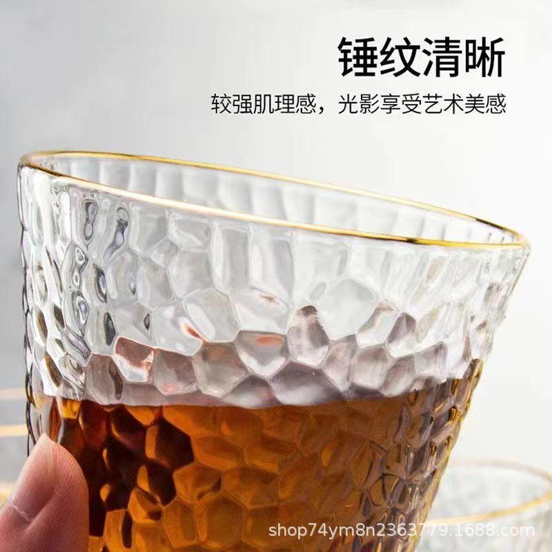 Blyfrie glasskopper: Hammermønster med gullkant for juice, melk, te, vann eller vin