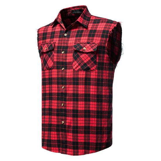 Shirt Vest Fashion Sleeveless 3D Cutting Casual Vest Men Plaid Print Waistcoat Top Men Vest Male Clothing