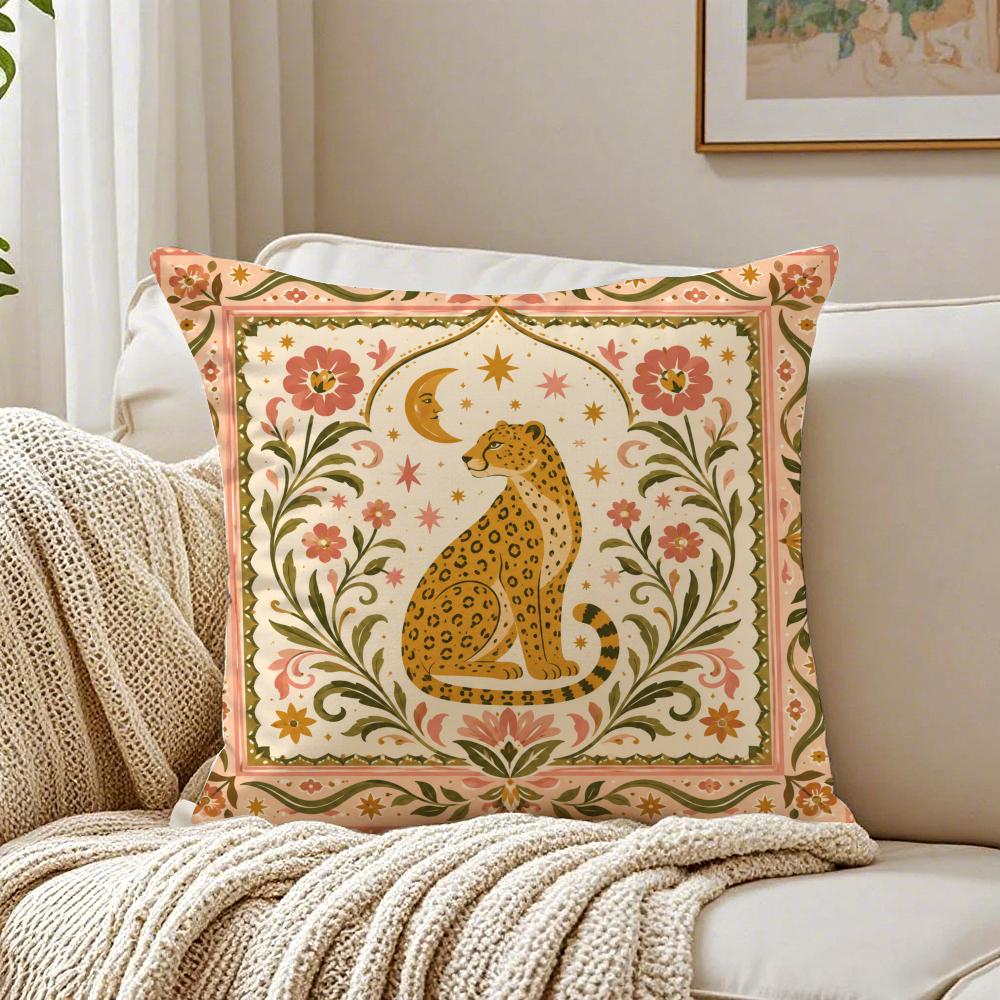 Minimal Boho Sun Leopard Palm Tree Pillow Case Breathable Organic Short Plush Cushion Covers WrinkleResistant Soft Durable