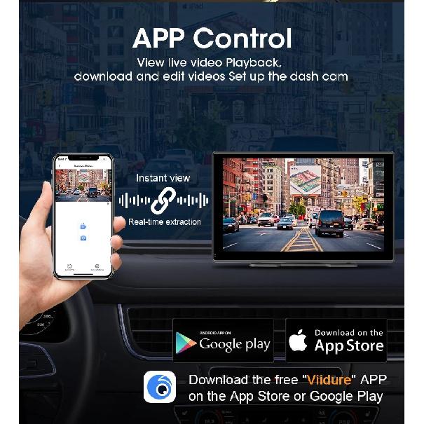 Srnubi 2.5K 9 inch Dash Cam Car DVR Wireless Carplay&Android Auto GPS Navigation Video Recorder Dashboard Dual Lens Wifi FM AUX