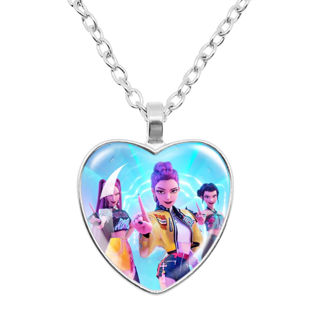 Colier Demon Hunters K-POP Heart Time Gem, Bijuterii Drăguțe Desenate pentru Fani, Cadou Perfect de Ziua de Naștere/Sărbătoare pentru Fete