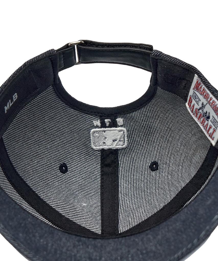 Emelbi Vintage Denim Curve Logo Unstructured Ball Cap Ny (Indigo)