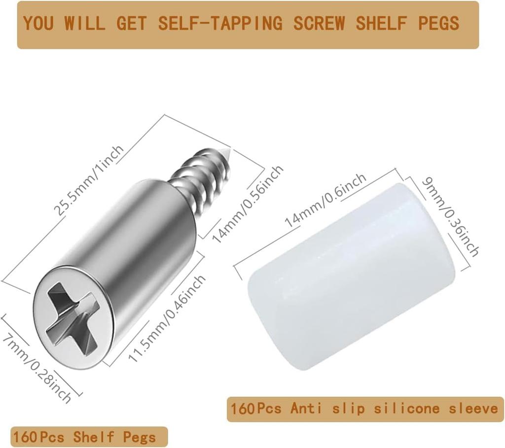 100/10PCS Self Tapping Screw Layer Plate Holder Wardrobe Septum Brackets Fixed Screw Shelf Support Pegs with Non-Slip Sleeve