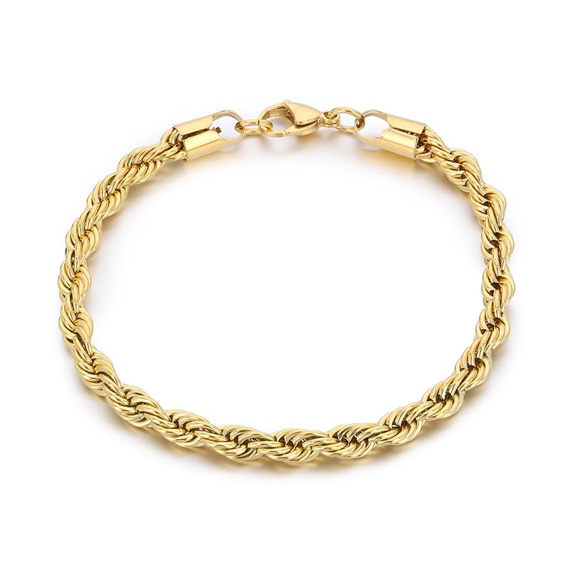 Fashion Titanium Steel Spiral Hemp Rope Twisted Chain Couple Bracelet with Lobster Clasp - Multi-Size Hip Hop Trend