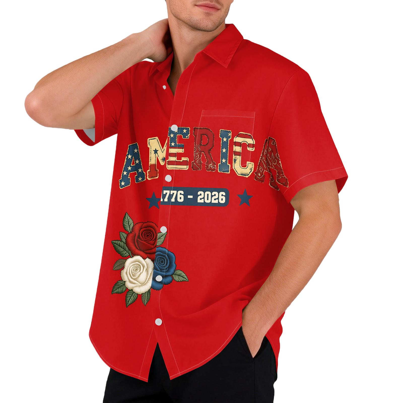 

Men s Casual Short Sleeve Button Down Shirt Printed Front Pocket Lightweight Summer Shirt for Holiday and Everyday Wear M киноварь