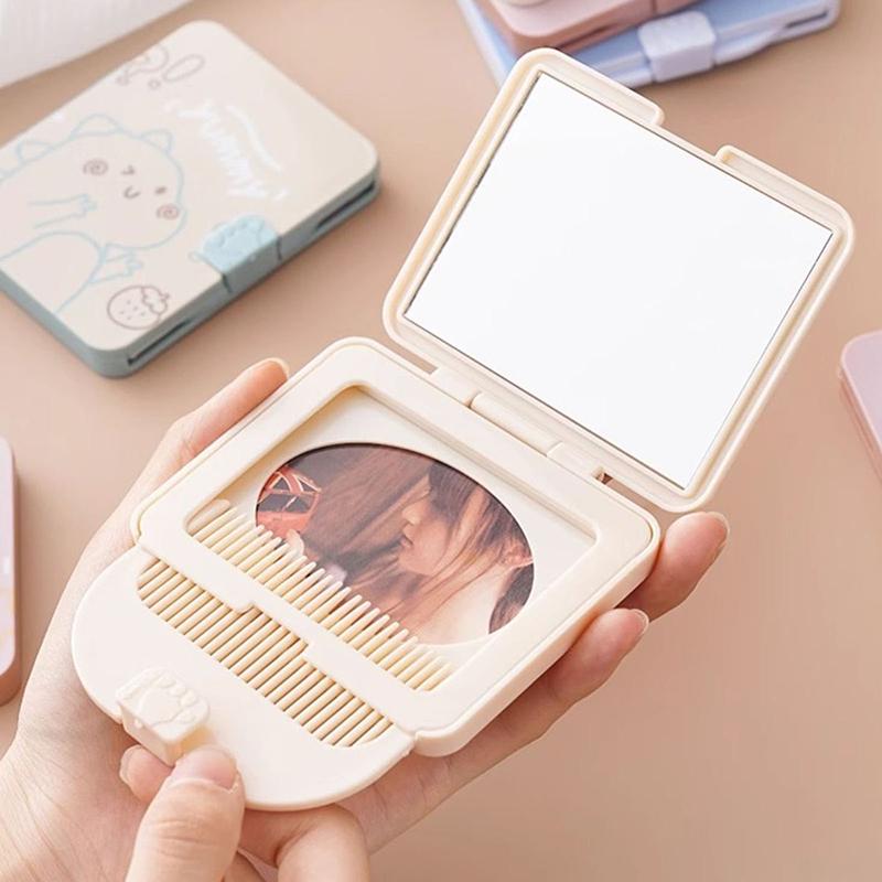Folding Small Comb With Mirror Compact Pocket Size Portable Traveling Hair Brush Cosmetic Mirror Head Scalp Massager Relax Brush
