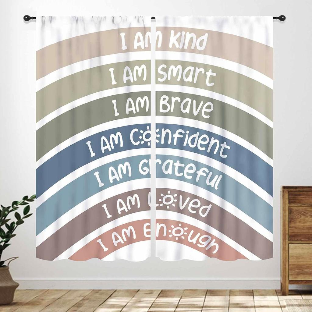 Rainbow Quote Curtains Kids Cartoon Cute Flowers Sun Lovely Inspirational Motivational Words Boys Girls Bedroom Window Polyester Decor Treatment