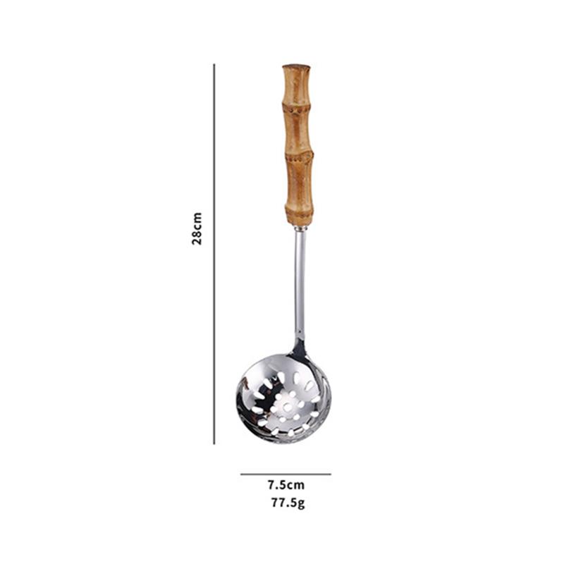 Stainless Steel Soup Spoon Colander with Wooden Handle Anti-scalding Hot Pot Scoops Serving Tablespoons Kitchen Utensils