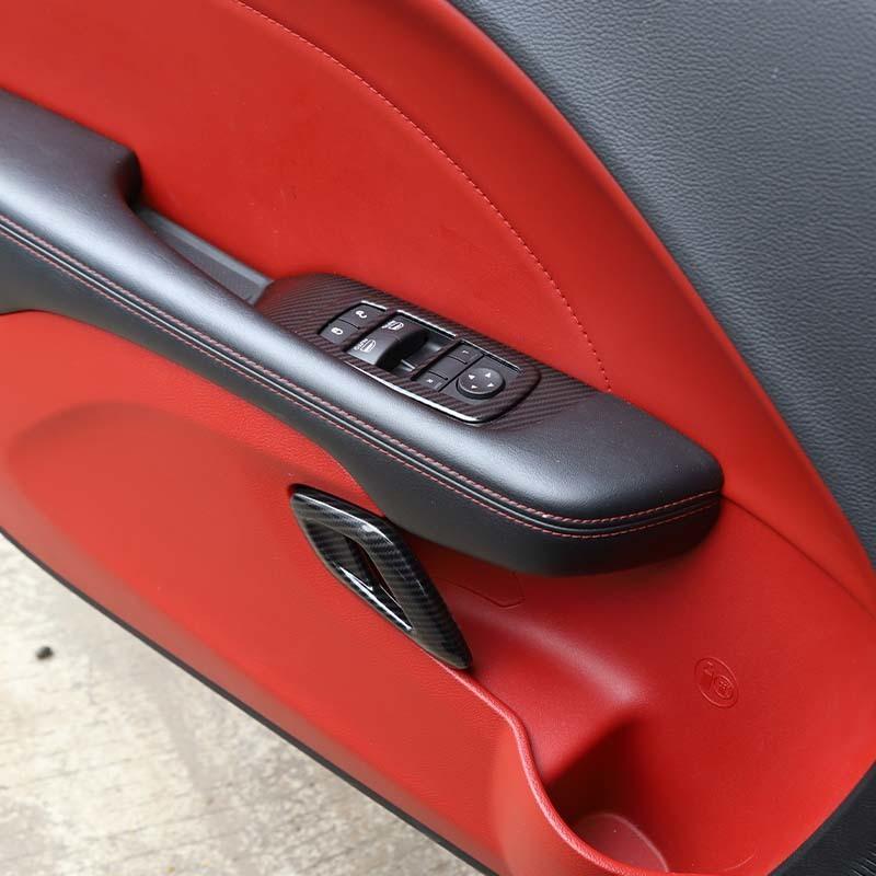 Door Interior Handle Window Lift Panel Decoration Protective Cover For Dodge Challenger 2015 Up Car Interior Accessories