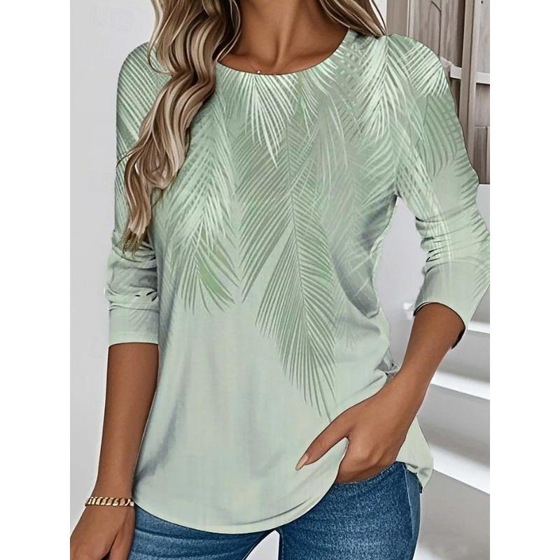 

Women s T Shirt Print Floral Graphic Plants Stylish Classic Modern Long Sleeve Crew Neck Regular Tops S