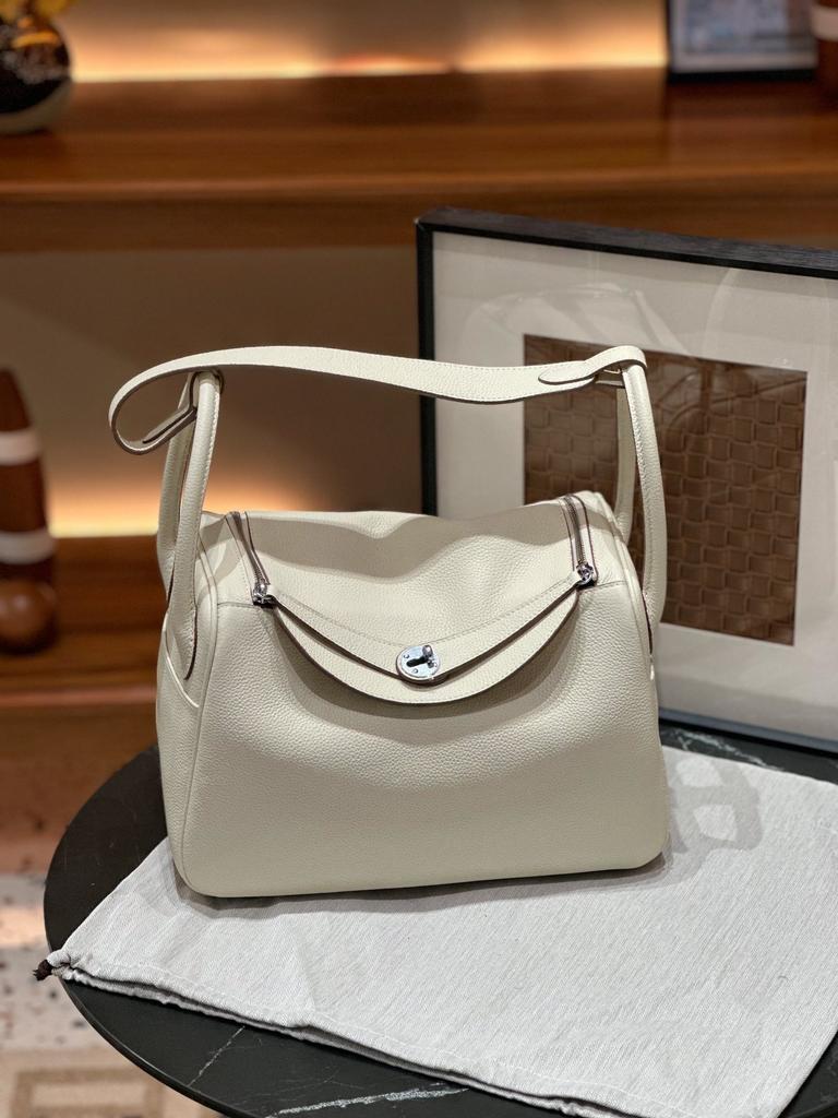 30TC Top Layer Cowhide Lock Plain Weave Coffee Tote Bag Large Capacity Real Leather Organizer Womens Bag