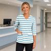 Women's Floral Print V-Neck Scrub Top with Pockets Side Slit Three-Quarter Sleeves Uniform