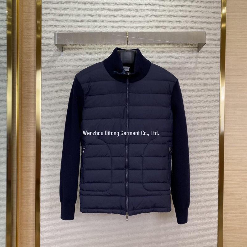 Europäische Herren Slim Fit Gestrickte Patchwork Daunenjacke - Weiße Entendaune, Warmer Stehkragen, Modische Freizeitkleidung