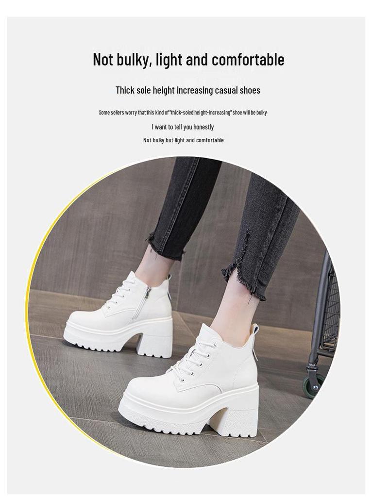 Dámské podzimní/zimní kotníkové boty na 10cm platformě: Šněrovací Martensky, Univerzální Ležérní Vysoké Podpatky, Jednoduchý Bavlněný Design.
