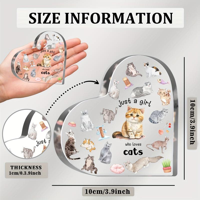 2D Flat, Cat Lover Heart-Shaped Acrylic Desktop Decoration, Cat Lover Gift, Suitable for wall Decoration, porch, Room, Villa, accents Home, Hallway, o