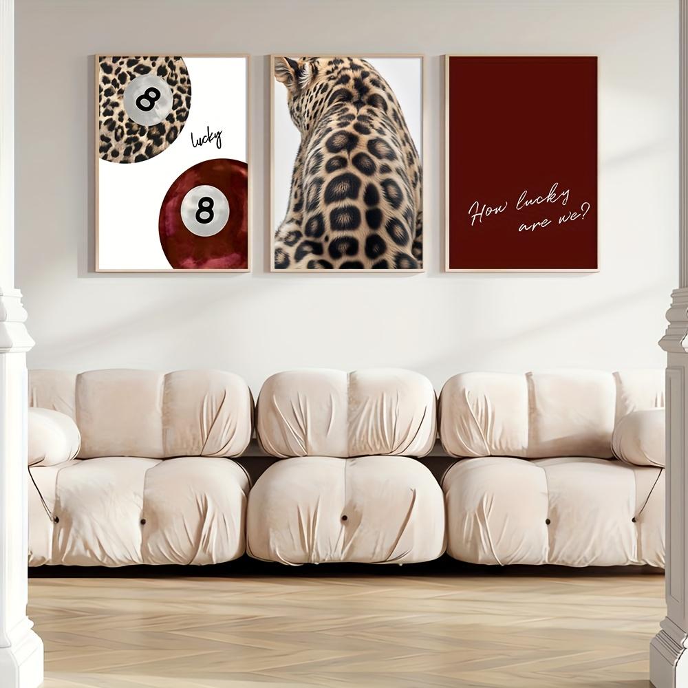 3pcs/set Lucky No. 8 Ball Leopard Cheetah Canvas Print How Lucky We Are Quote Wall Art Poster for Modern Living Room Home Decor