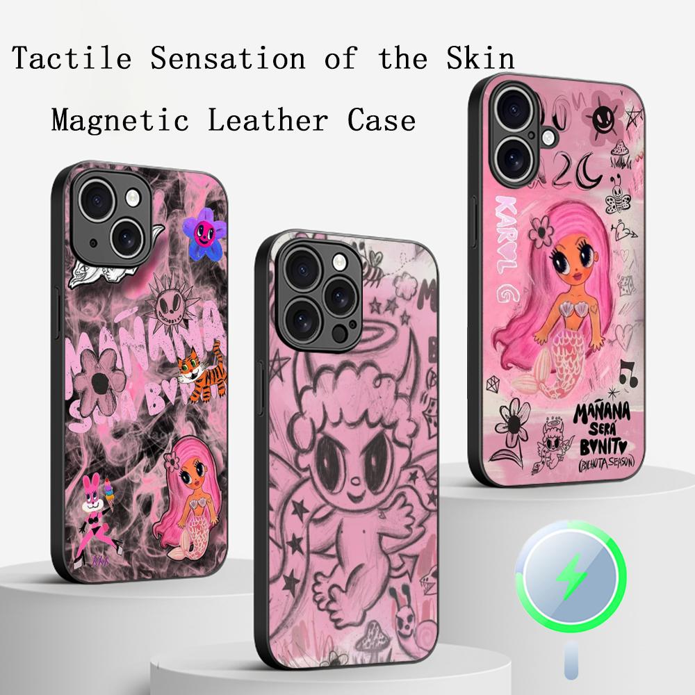 Cute pink Manana poster pattern design Phone Case For iPhone 17 16 15 14 13 12 Plus Pro Max  High-end Luxury Magsafe Sheepskin