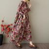 Summer  Vintage Floral Maxi Dress Women Plus Size Casual Loose Long Hooded Pleated Basic Dress