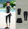 Women's Three-Piece Swimsuit: 2026 Sun Protection with Long Sleeves & Pants for Diving & Hot Springs.