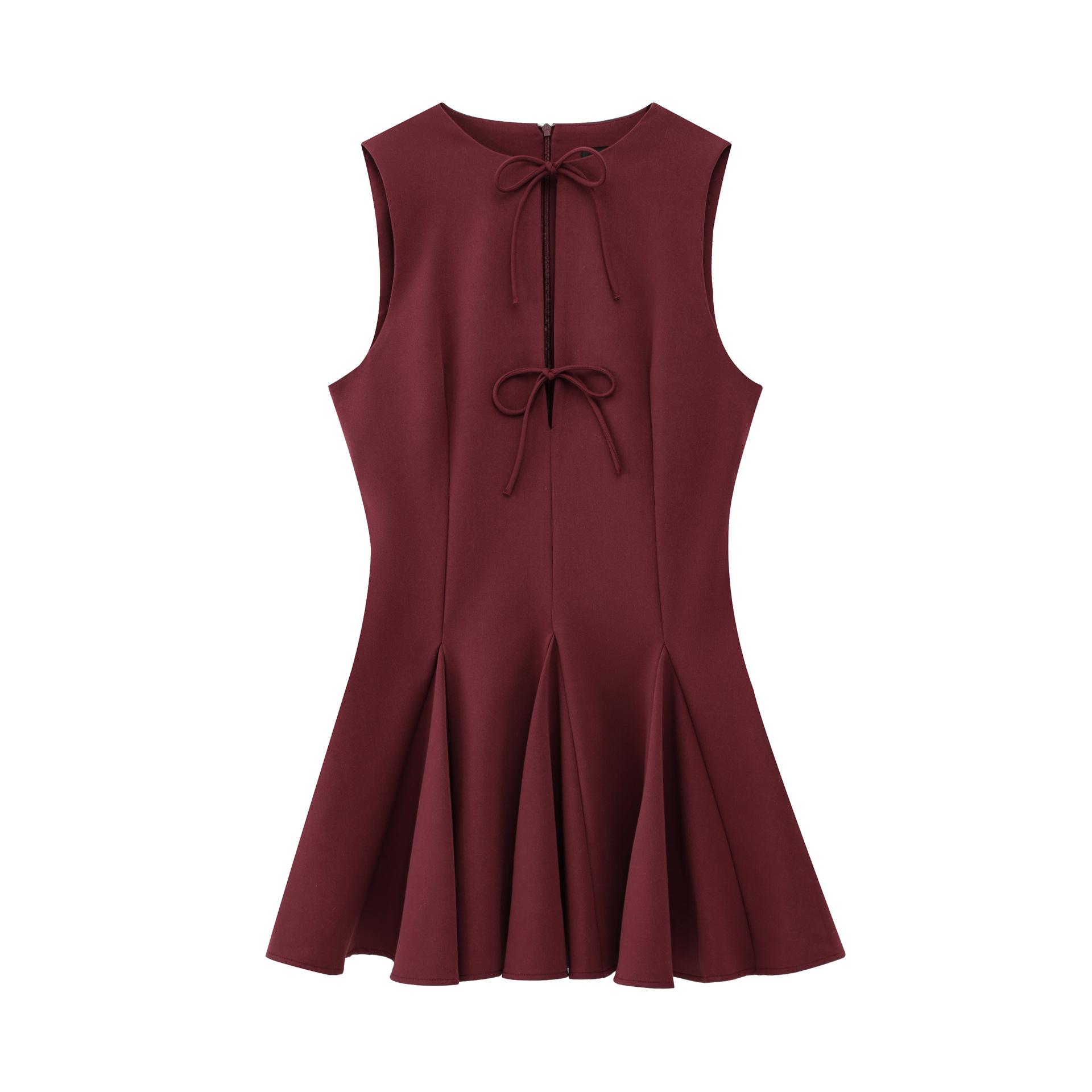 

Платье женское без рукавов в европейском и американском стиле 2025: Хит продаж: Волнистый подол с деталью в виде банта Extra Small бордовый