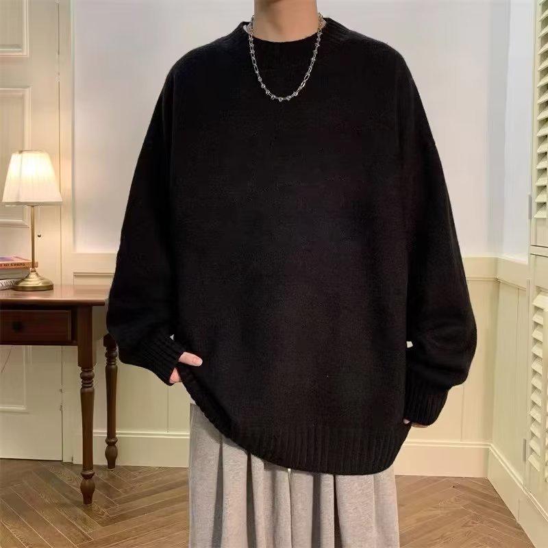 2026 Autumn/Winter Men's Casual Knit Sweater - Hong Kong Lazy Style, Youthful Pure Color Round Neck