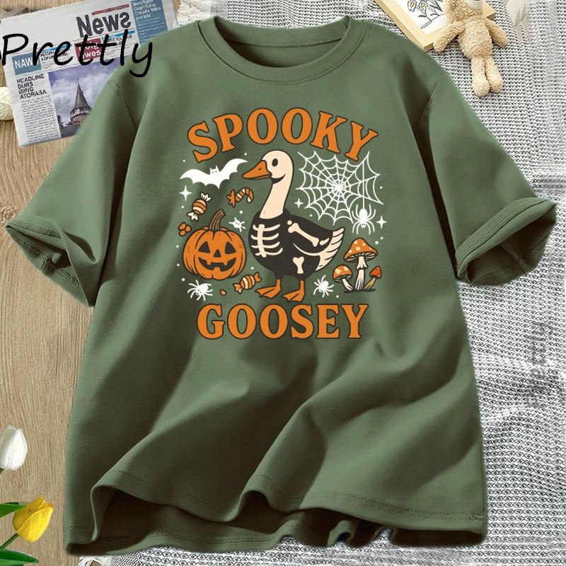 Spooky Goosey TShirt Funny Halloween Goose T Shirt Cute Horror Short Sleeve Pumkin Tshirt Fall Vintage Women Clothing Tops