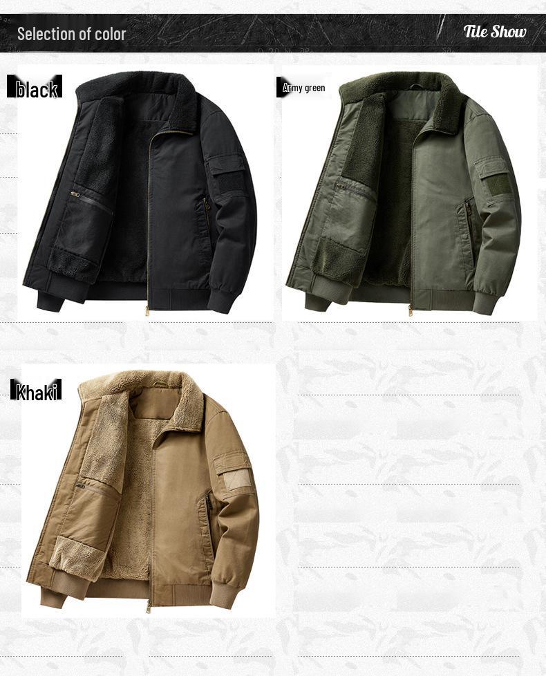 Herren-Arbeitsjacke aus Lammwolle - Dicke, Warme Baumwolljacke mit Samtfutter, Reverskragen, Herbst/Winter Freizeit-Oberbekleidung.