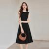 Elegant Round Neck Little Black Midi Dress
